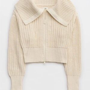 Aerie Cream Cardigan with Chunky Knit and Oversized Collar